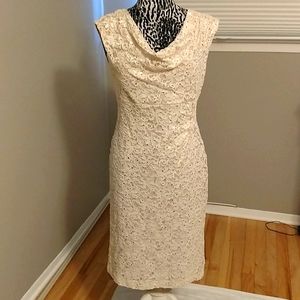 Dress Barn Cream/Gold lace dress